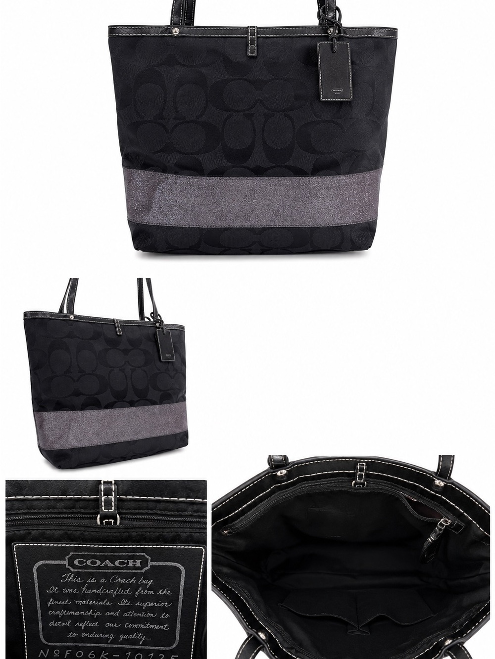 Coach Black Tote with Gray Accent Stripe - Picture 1 of 1
